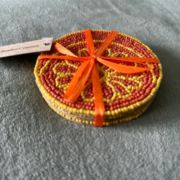 Cloud 9 Hand-Beaded Coasters, Orange Slices, set/4 perfect for summer cocktails! - Picture 1 of 5